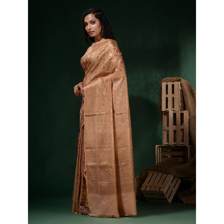 CHARUKRITI Beige Silk Blend Handwoven Soft Nakshi Pattern Saree with Unstitched Blouse