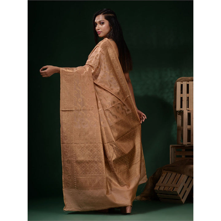 CHARUKRITI Beige Silk Blend Handwoven Soft Nakshi Pattern Saree with Unstitched Blouse