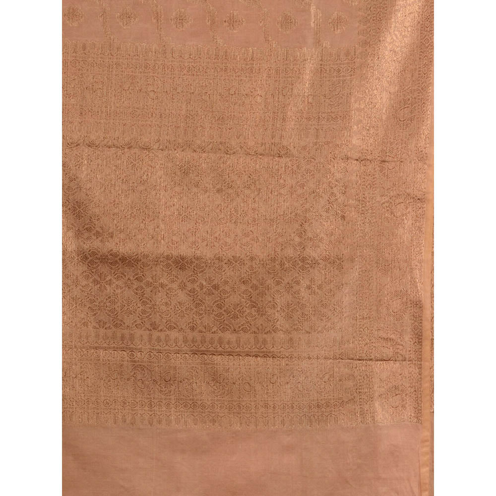 CHARUKRITI Beige Silk Blend Handwoven Soft Nakshi Pattern Saree with Unstitched Blouse