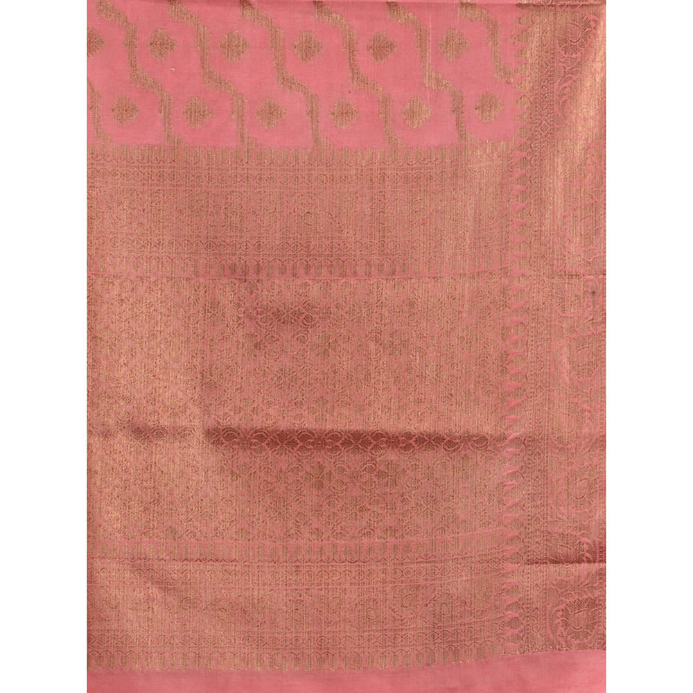 CHARUKRITI Flamingo Pink Handwoven Soft Nakshi Pattern Saree with Unstitched Blouse