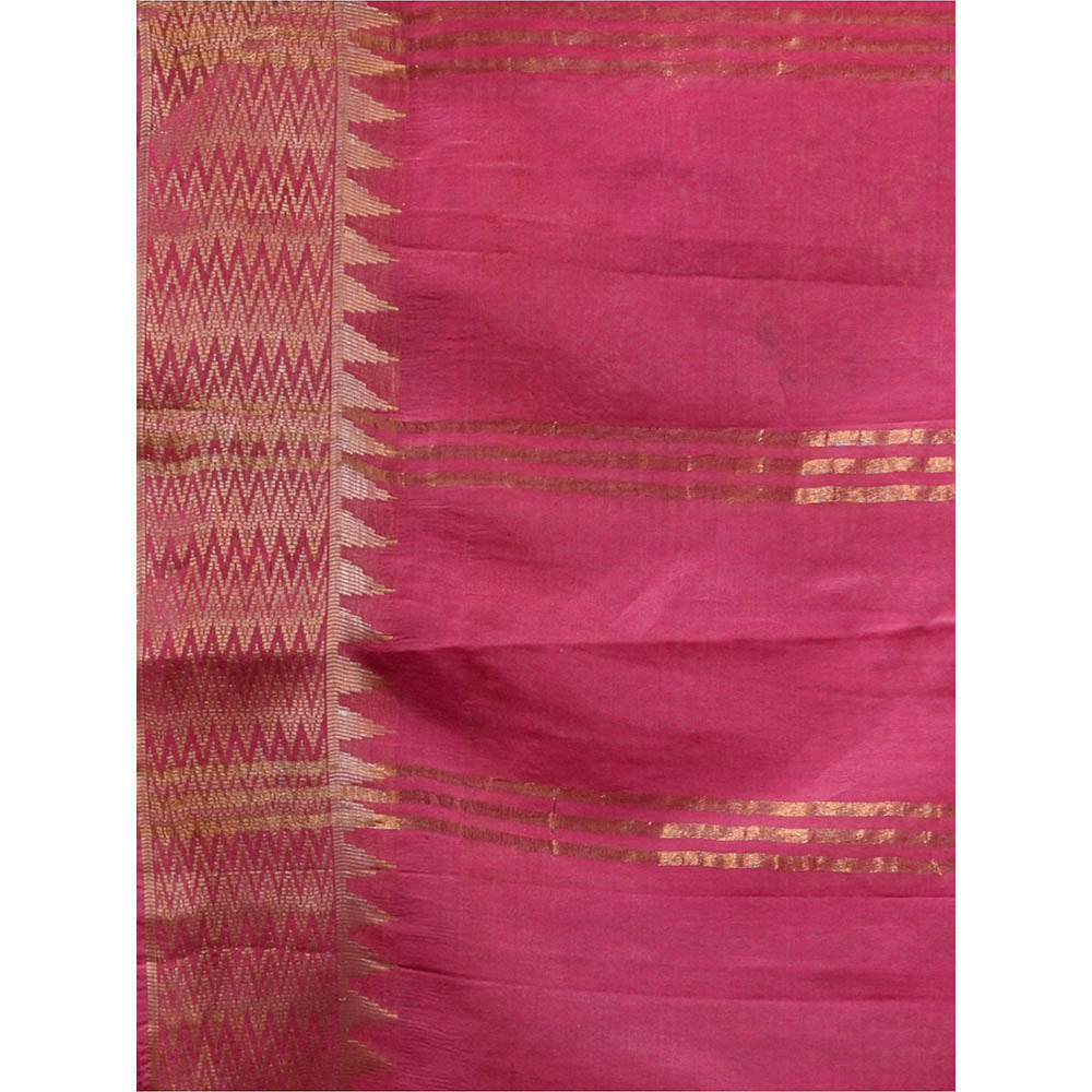 CHARUKRITI Pink Silk Blend Printed Saree with Unstitched Blouse