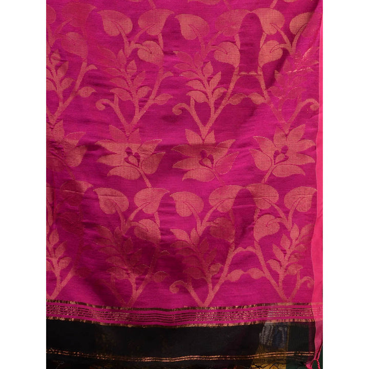 CHARUKRITI Black Cotton Silk Handwoven Woven Zari Designs Saree with Unstitched Blouse