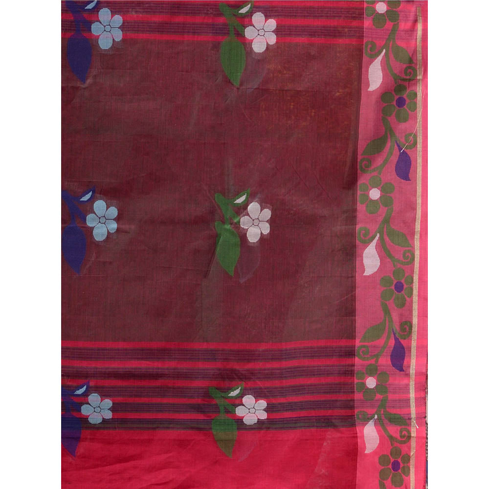 CHARUKRITI Pink Cotton Handwoven Soft Floral Border Saree