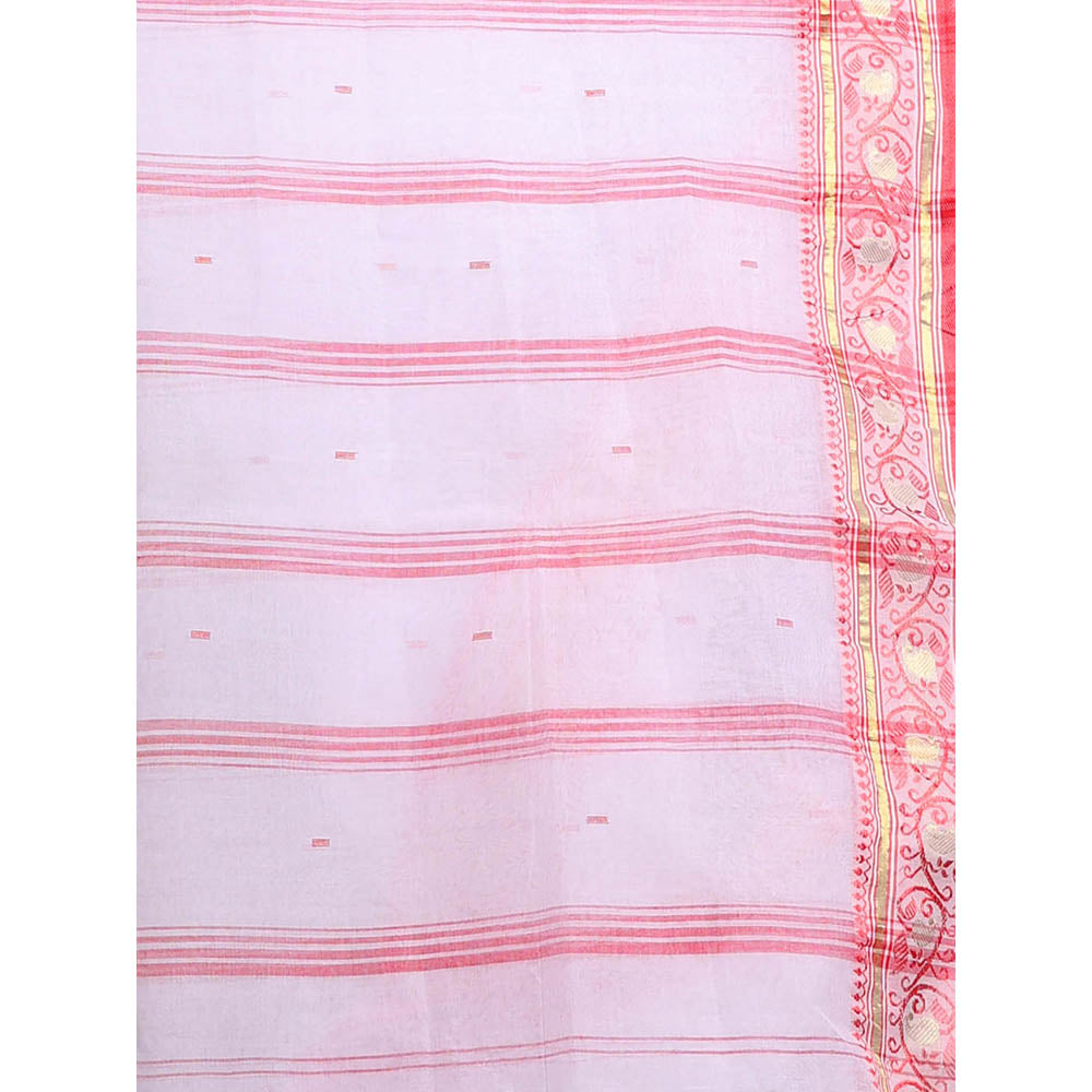 CHARUKRITI White Handwoven Cotton Tant Saree