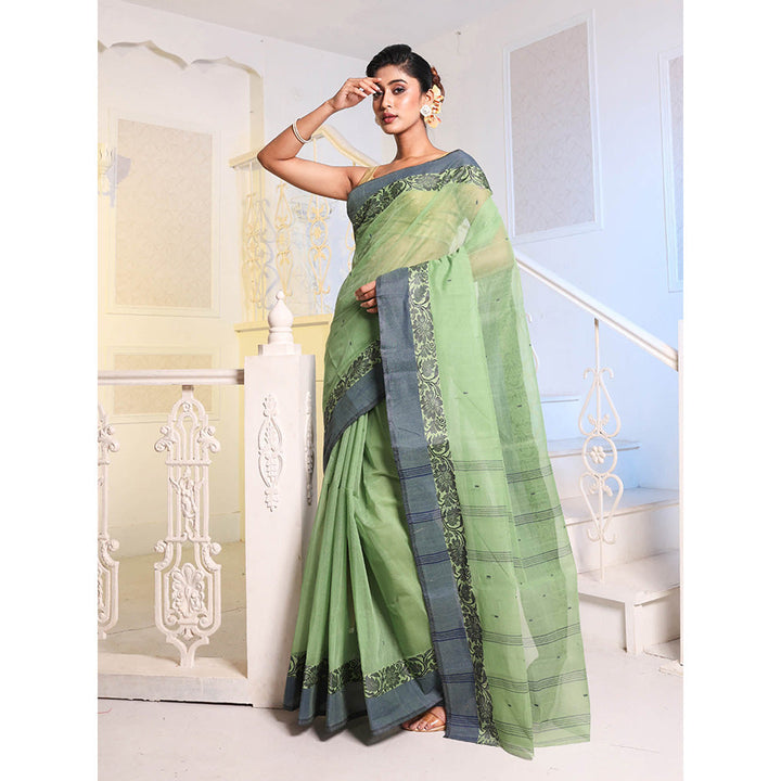 CHARUKRITI Light Green Handwoven Cotton Tant Saree