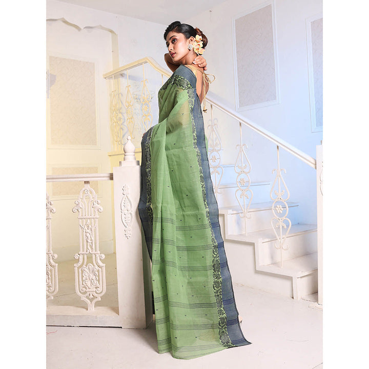 CHARUKRITI Light Green Handwoven Cotton Tant Saree