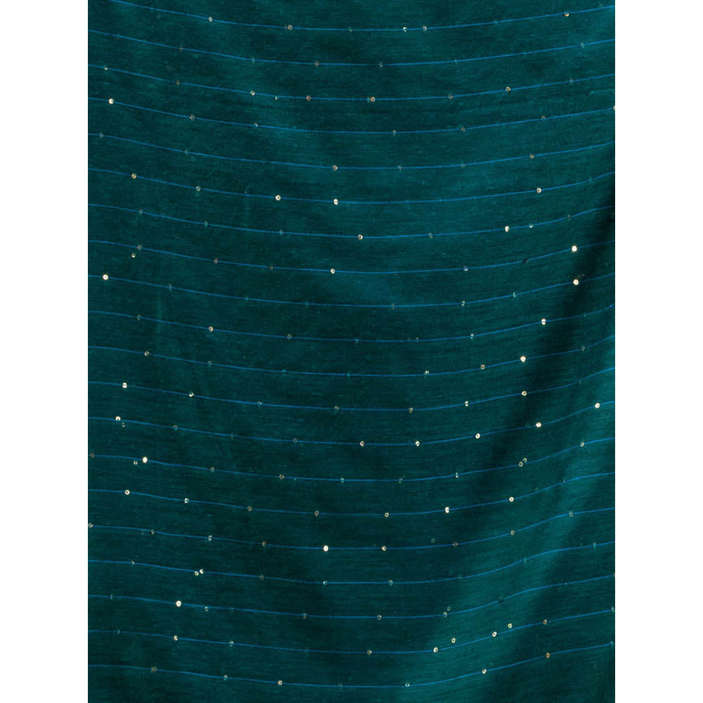 CHARUKRITI Teal Cotton Handwoven Soft Saree with Sequin Work with Unstitched Blouse