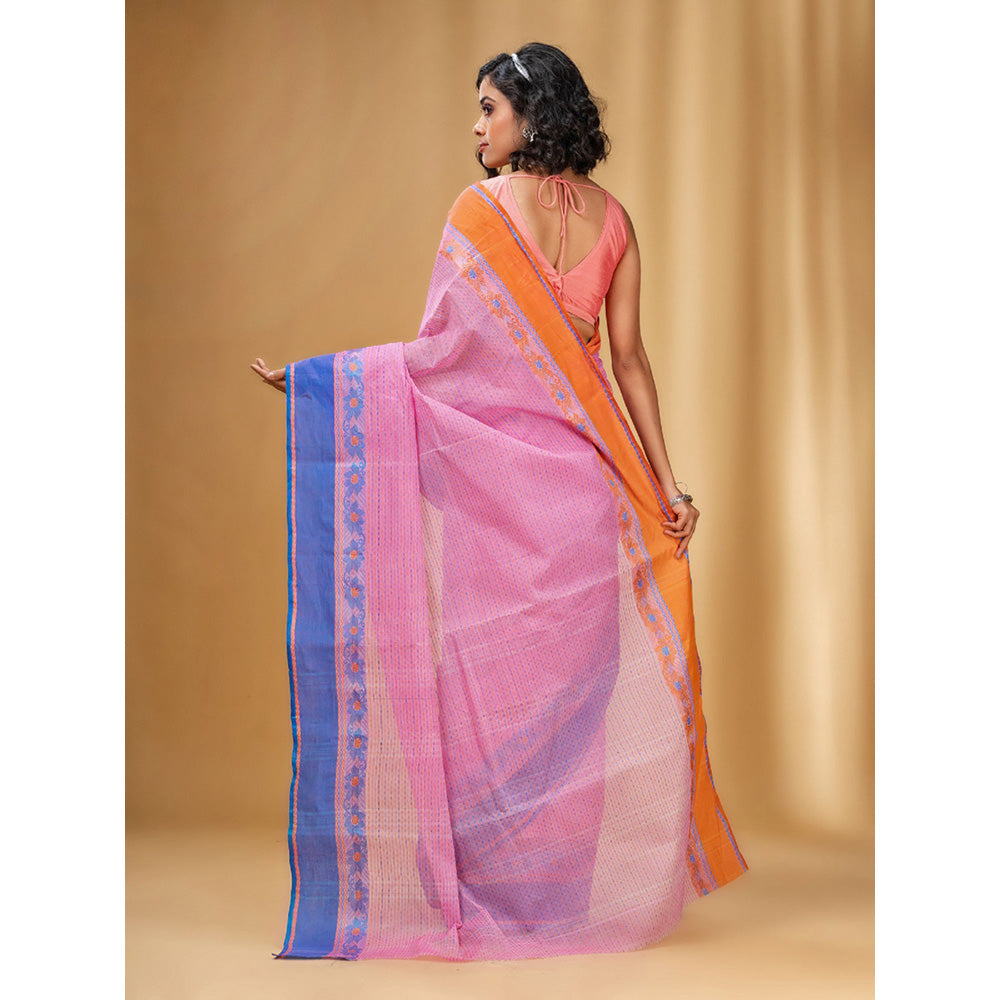 CHARUKRITI All-Over Weaving Pink Handwoven Cotton Tant Saree