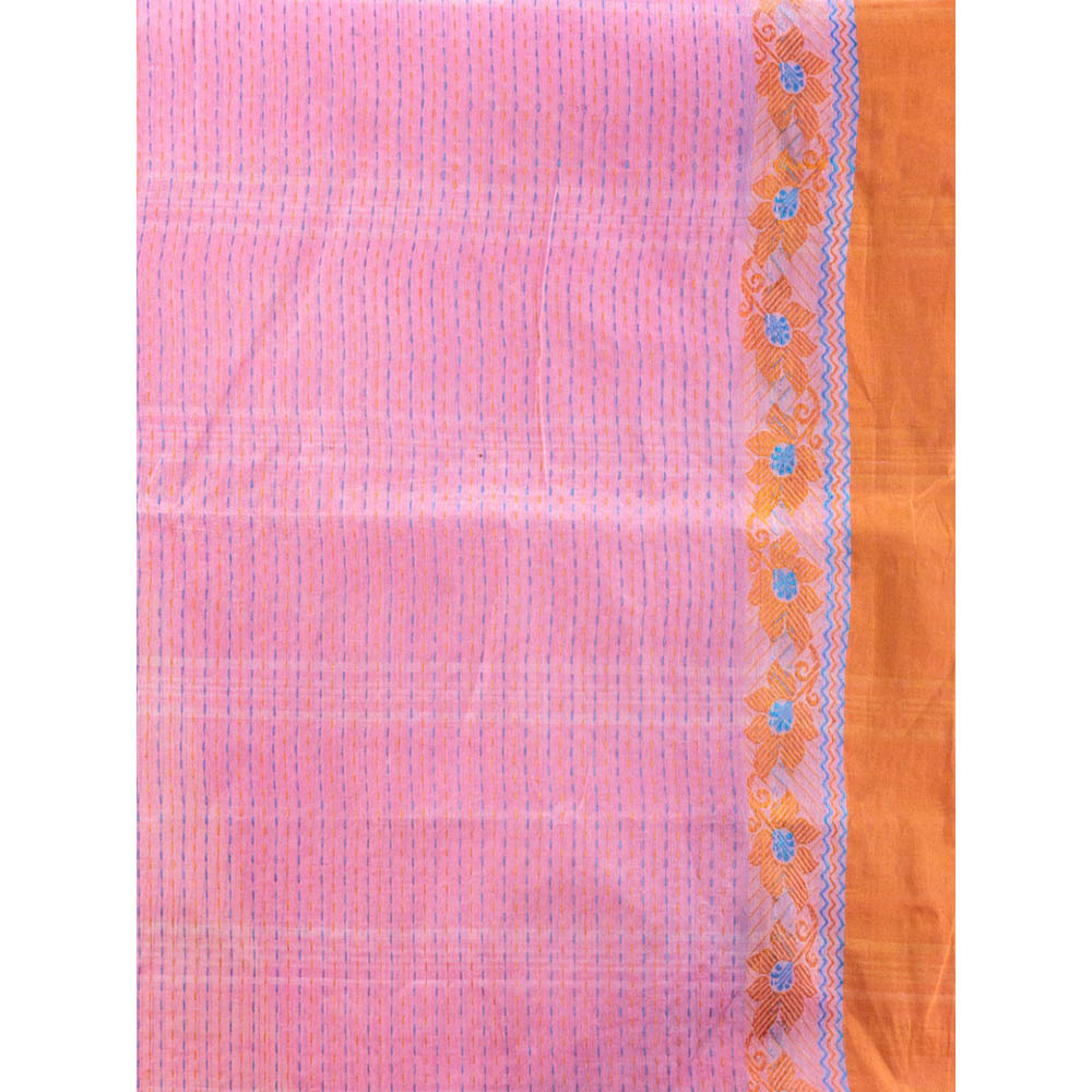 CHARUKRITI All-Over Weaving Pink Handwoven Cotton Tant Saree