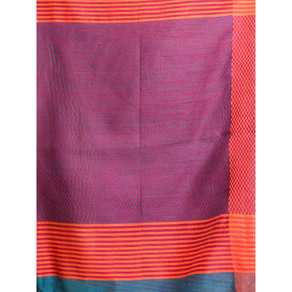 CHARUKRITI Teal Handwoven Cotton Blend Soft Saree with Unstitched Blouse