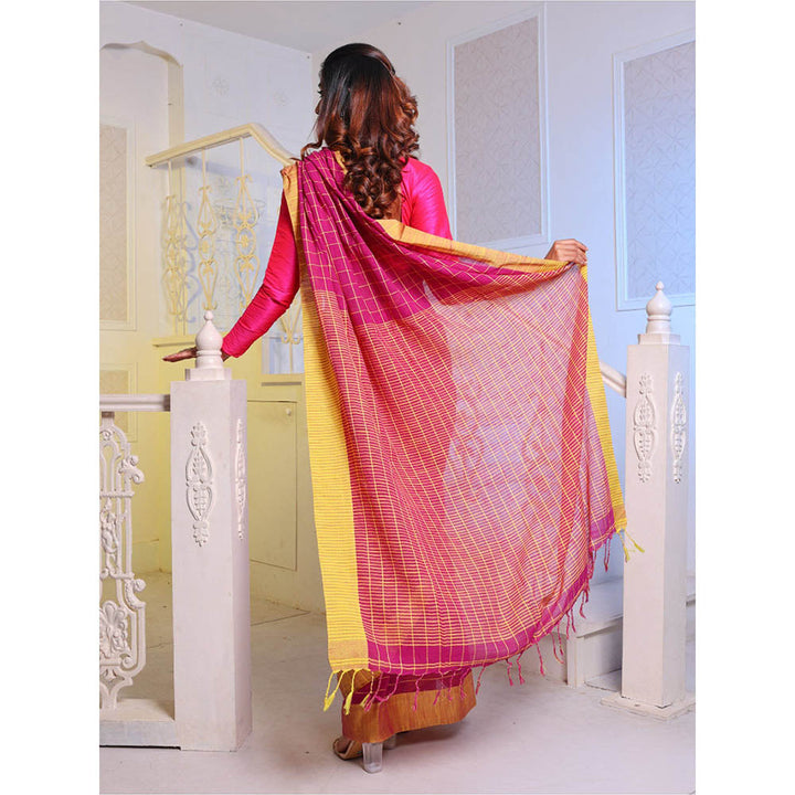 CHARUKRITI Magenta Cotton Handspun Handwoven Saree with Unstitched Blouse