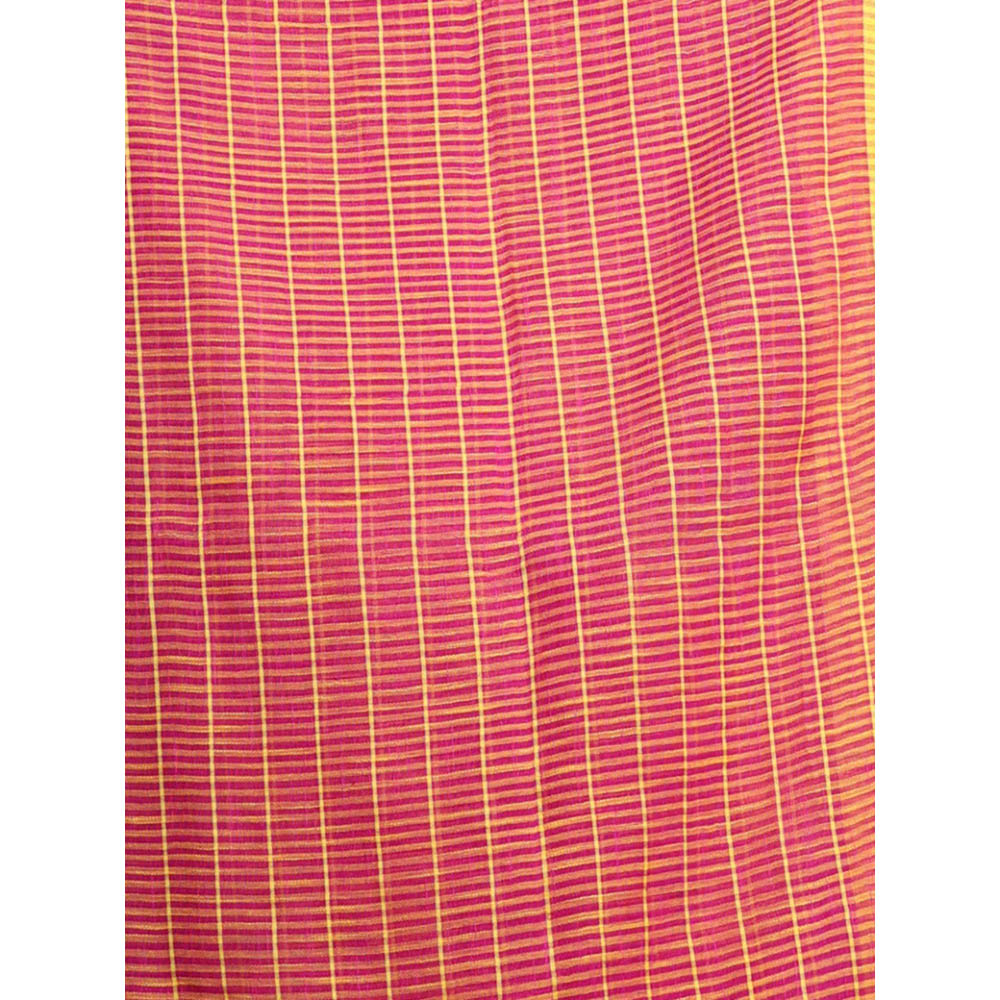 CHARUKRITI Magenta Cotton Handspun Handwoven Saree with Unstitched Blouse