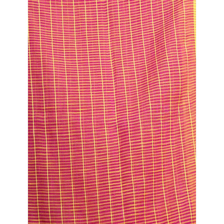 CHARUKRITI Magenta Cotton Handspun Handwoven Saree with Unstitched Blouse