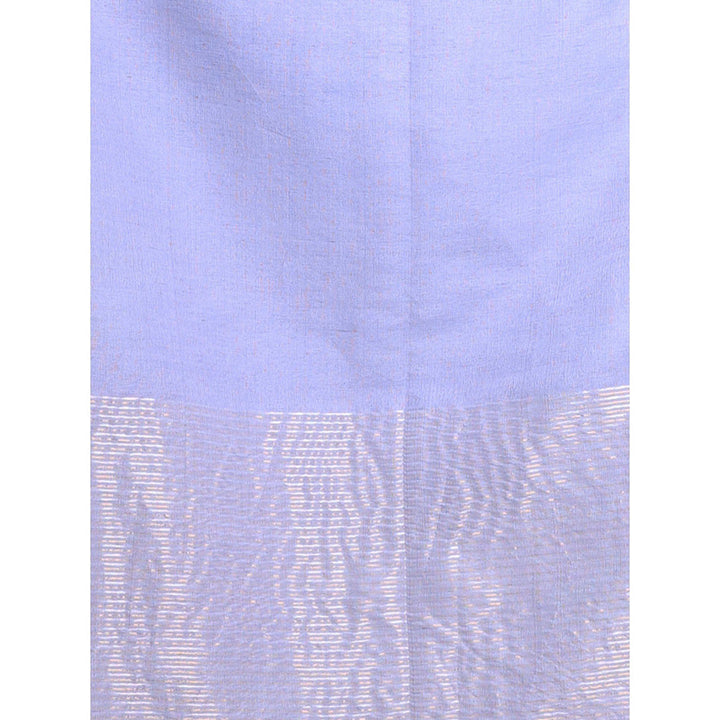 CHARUKRITI Bluish Lavender Linen Handwoven Saree with Unstitched Blouse