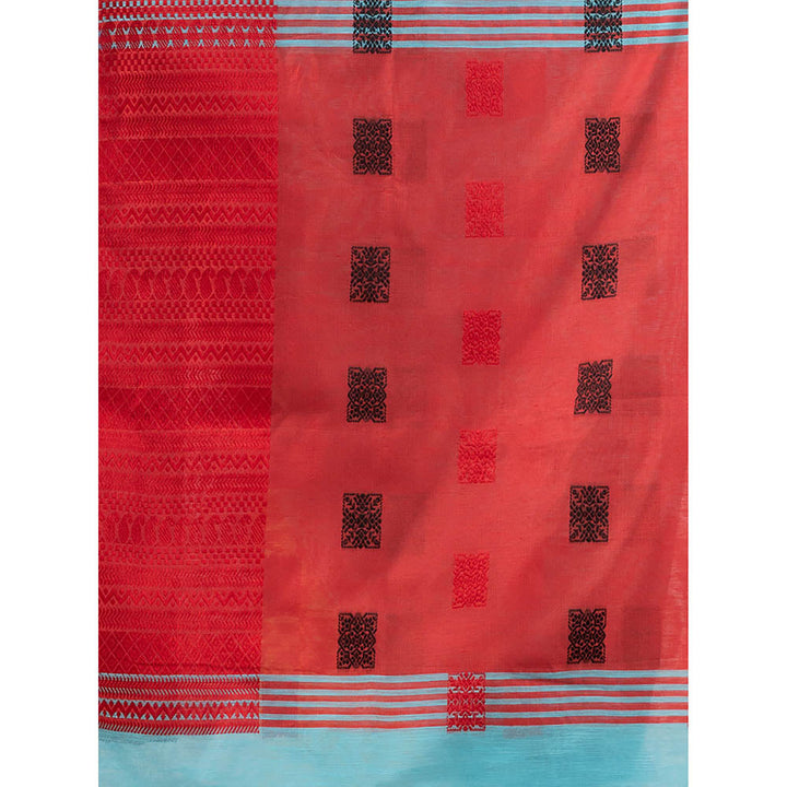 CHARUKRITI Sky Blue Cotton Handspun Soft Saree with Nakshi Design with Unstitched Blouse