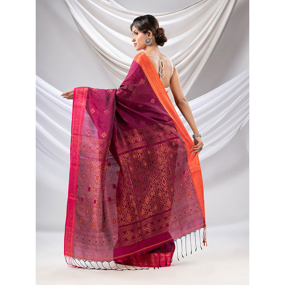 CHARUKRITI Wine Silk Matka Soft Saree with Woven Zari Borders with Unstitched Blouse