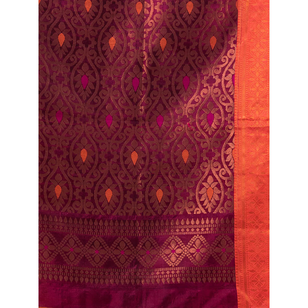 CHARUKRITI Wine Silk Matka Soft Saree with Woven Zari Borders with Unstitched Blouse