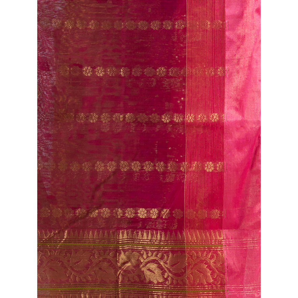 CHARUKRITI Parrot Green Cotton Blend Handwoven Saree with Ikkat Style with Unstitched Blouse