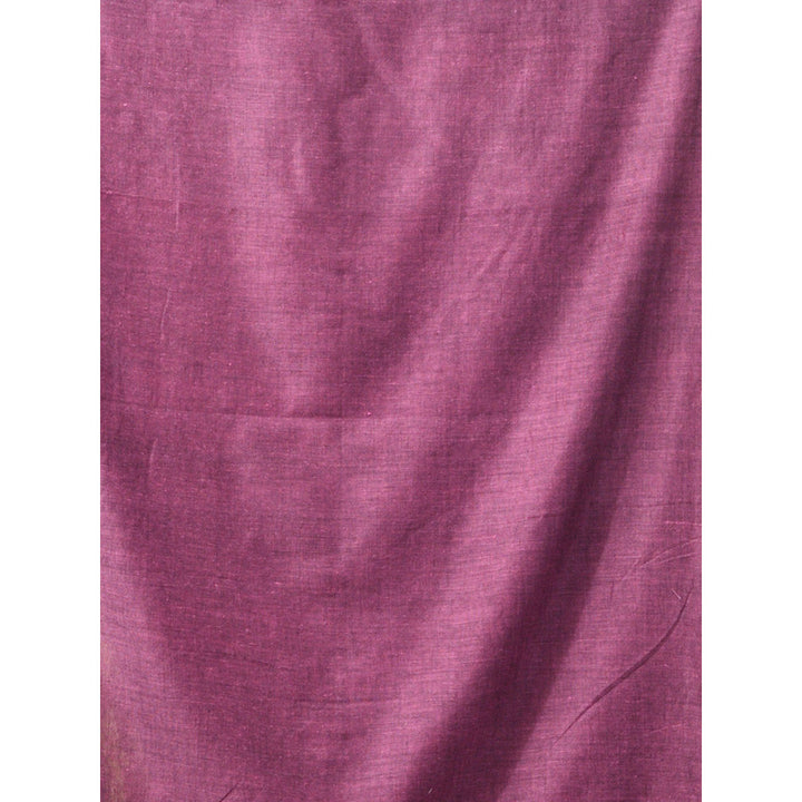 CHARUKRITI Purple Cotton Handwoven Soft Saree with Pompom