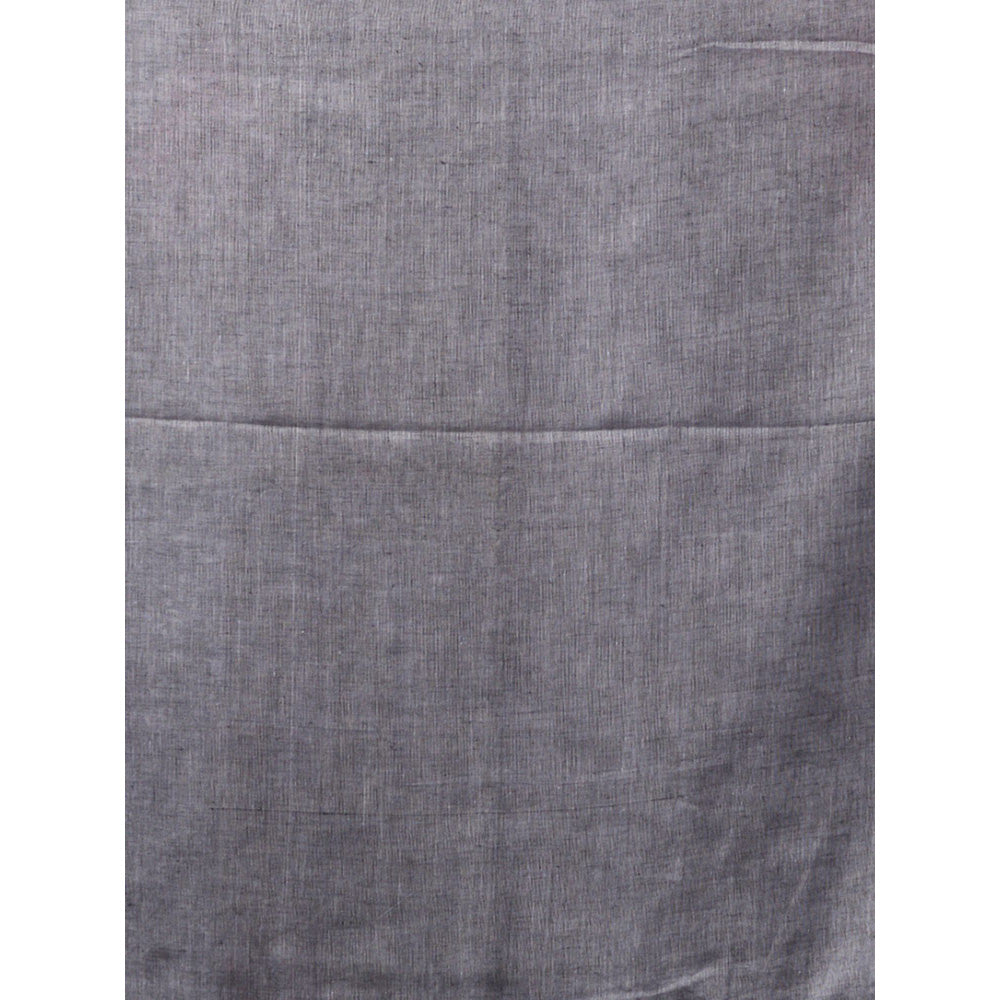 CHARUKRITI Grey Cotton Handwoven Soft Saree with Pompom