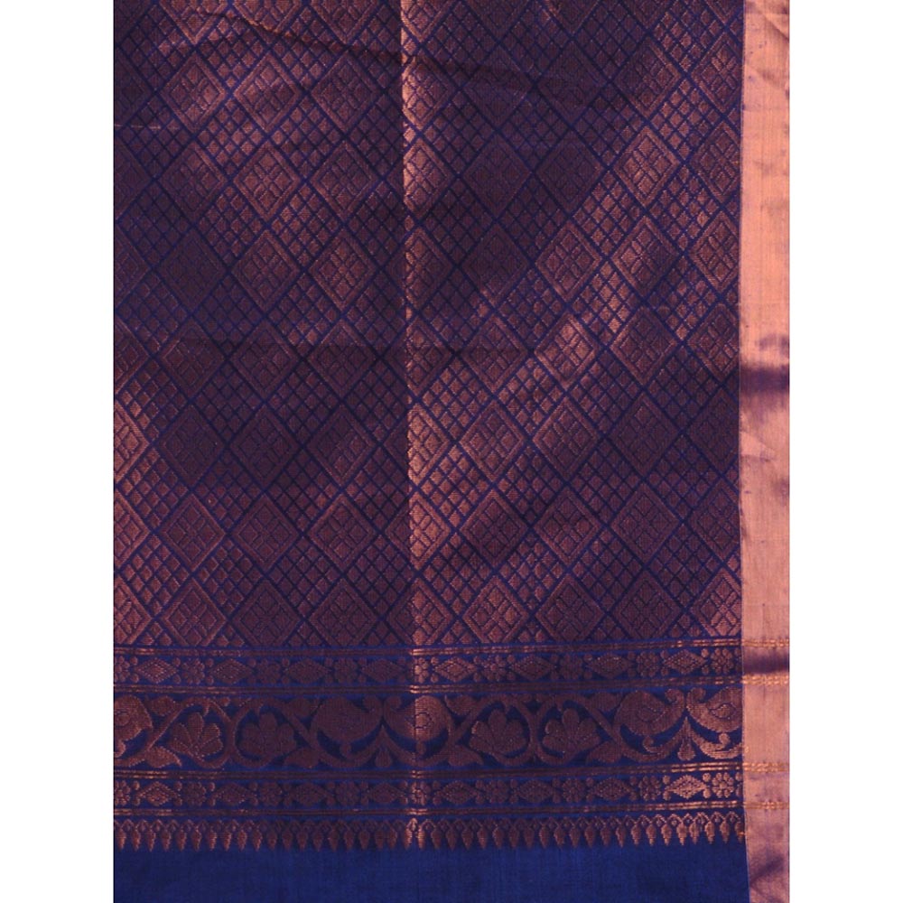 CHARUKRITI Navy Blue Silk Matka Handwoven Saree with Texture Designs with Unstitched Blouse