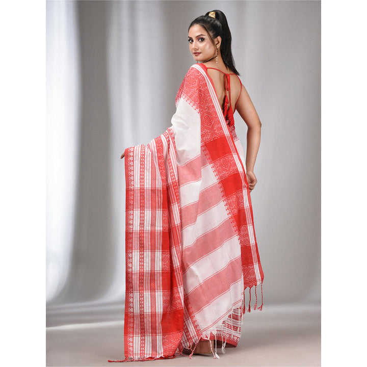 CHARUKRITI White Cotton Handwoven Soft Saree with Texture Designs with Unstitched Blouse