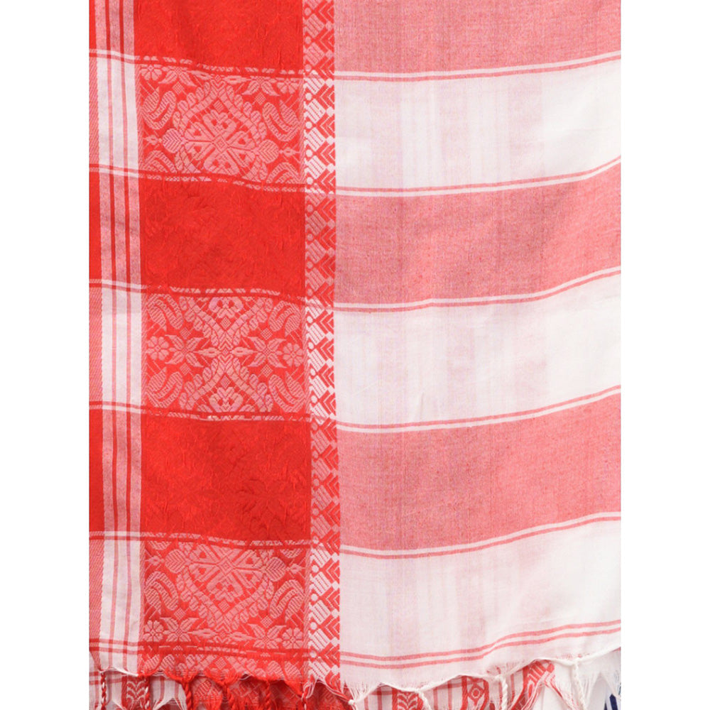 CHARUKRITI White Cotton Handwoven Soft Saree with Texture Designs with Unstitched Blouse