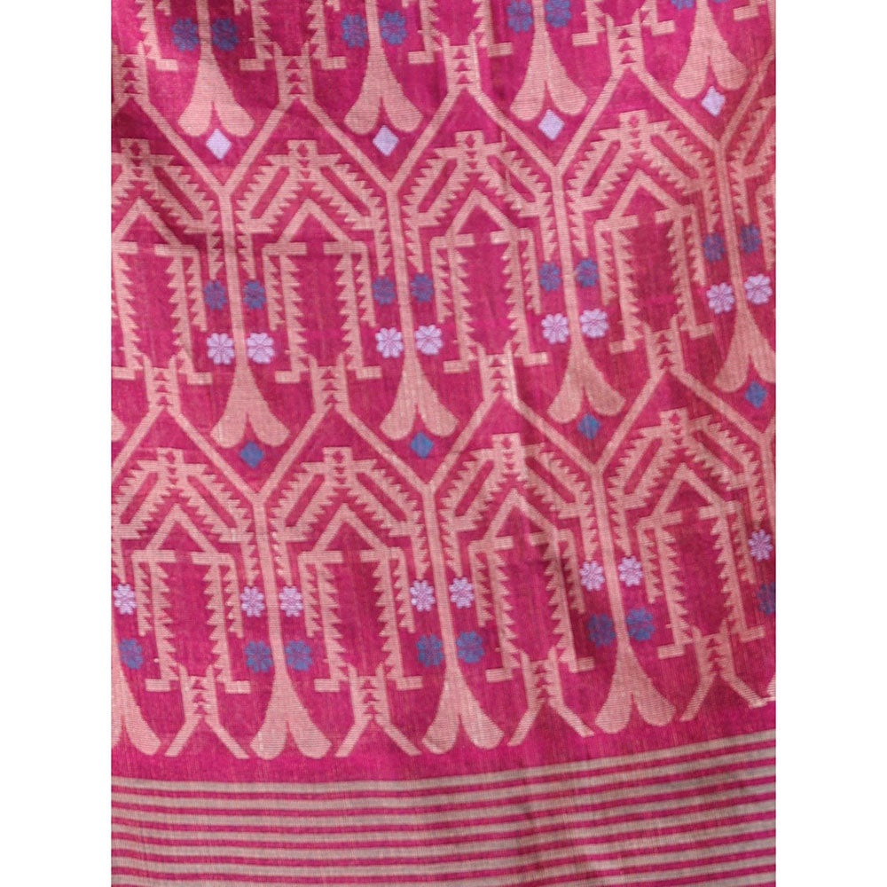 CHARUKRITI Magenta Cotton Handwoven Soft Saree with Jamdani Borders