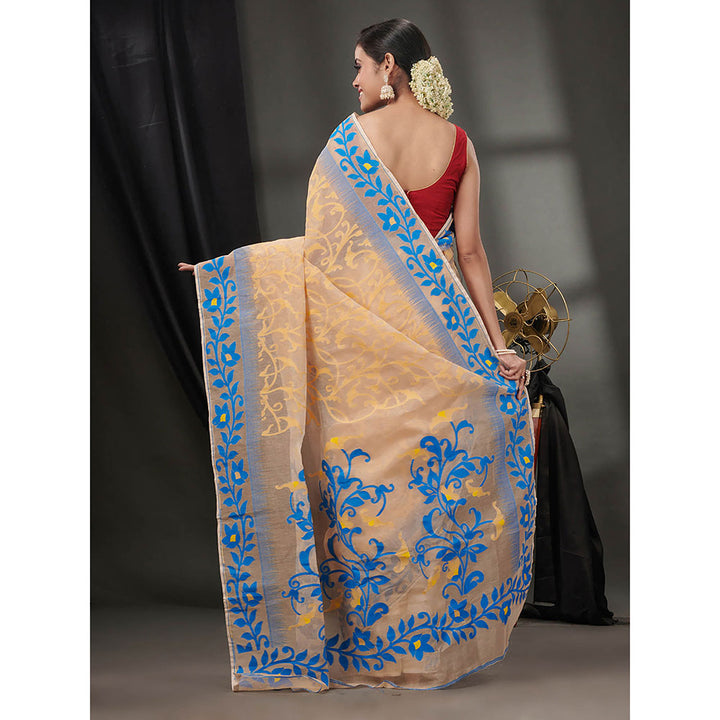 CHARUKRITI Beige Cotton Dhakai Jamdhani Handwoven Saree without Blouse & Nakshi Designs