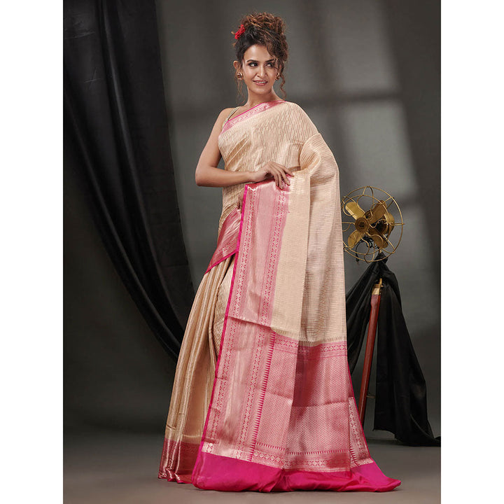 CHARUKRITI Off White Blended Silk Handwoven Saree with Woven Zari Designs & Unstitched Blouse