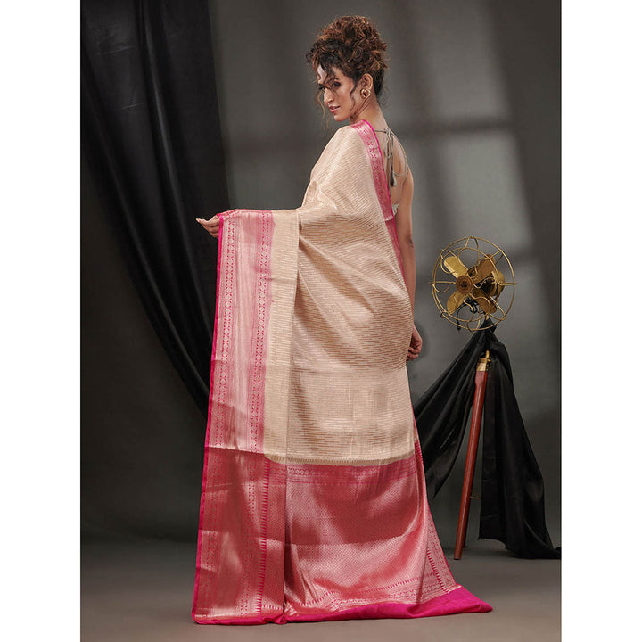 CHARUKRITI Off White Blended Silk Handwoven Saree with Woven Zari Designs & Unstitched Blouse