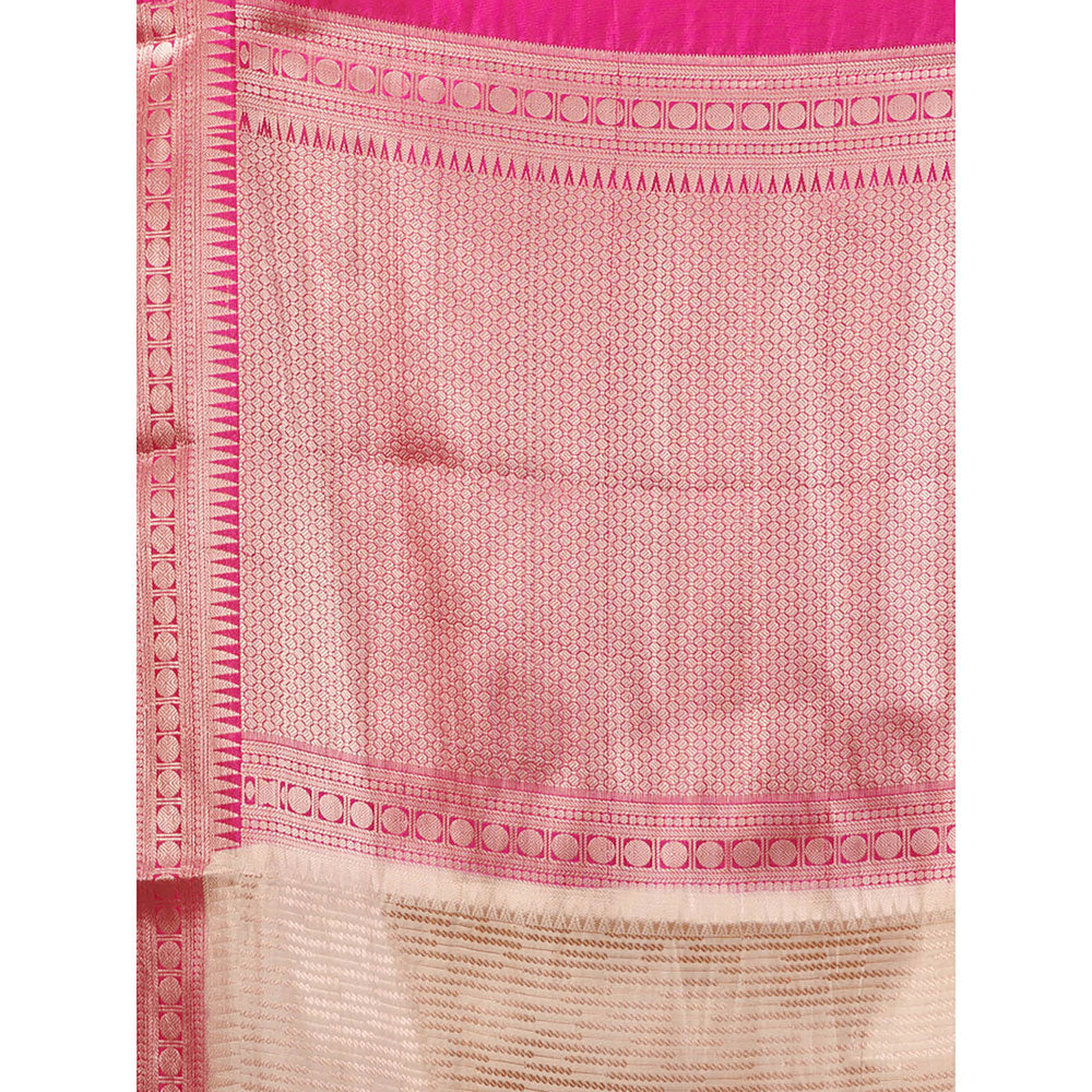 CHARUKRITI Off White Blended Silk Handwoven Saree with Woven Zari Designs & Unstitched Blouse