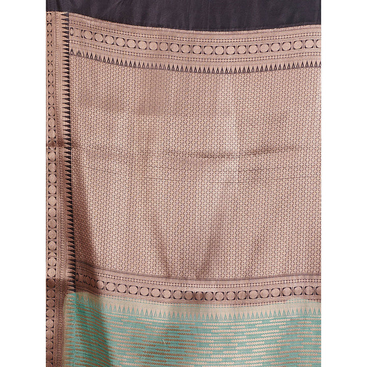 CHARUKRITI Ice Green Blended Silk Handwoven Saree with Woven Zari Designs & Unstitched Blouse