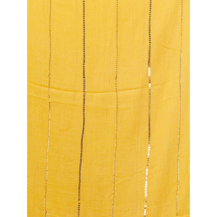 CHARUKRITI Yellow Cotton Handwoven Soft Saree without Blouse & Sequinned Work