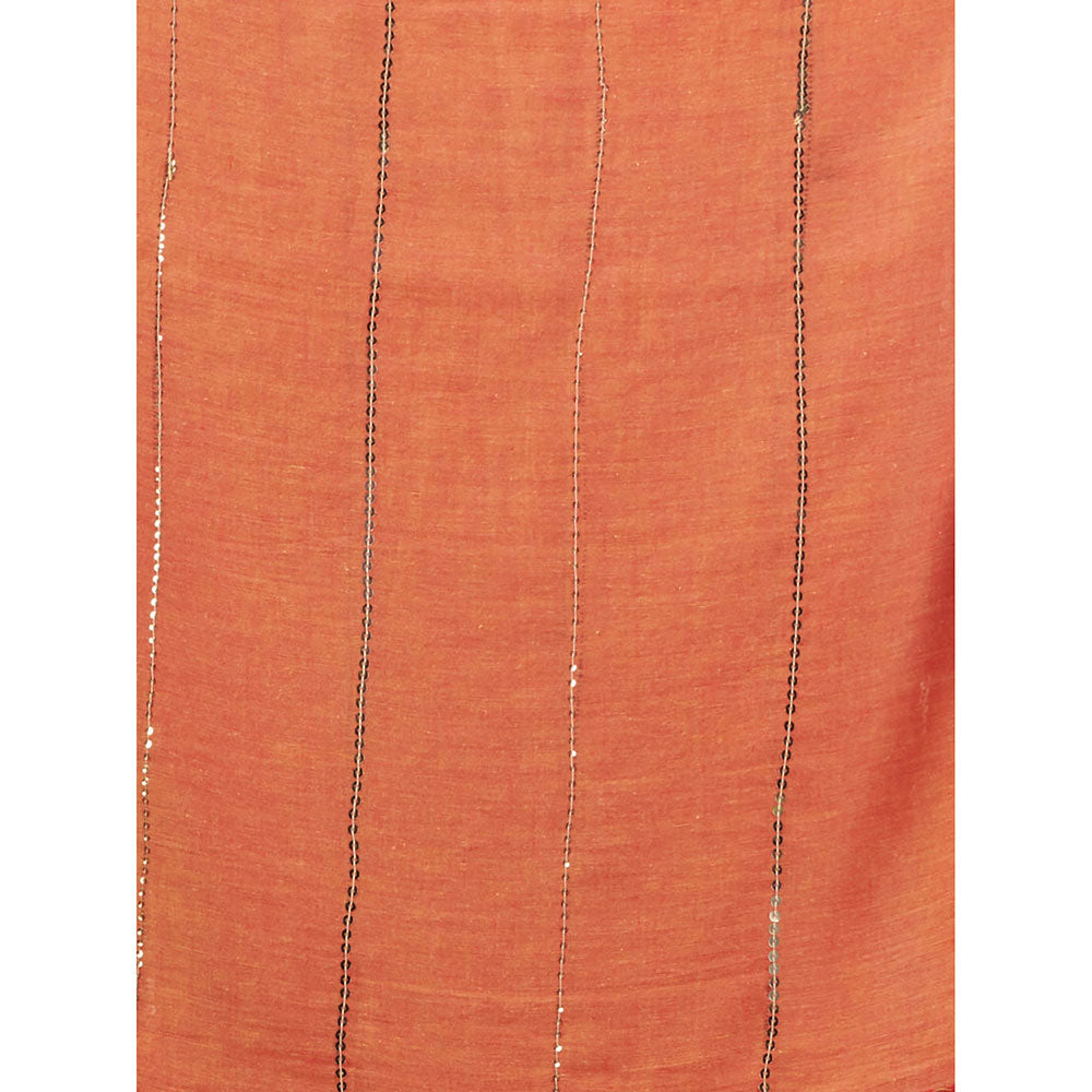 CHARUKRITI Orange Cotton Handwoven Soft Saree without Blouse & Sequinned Work