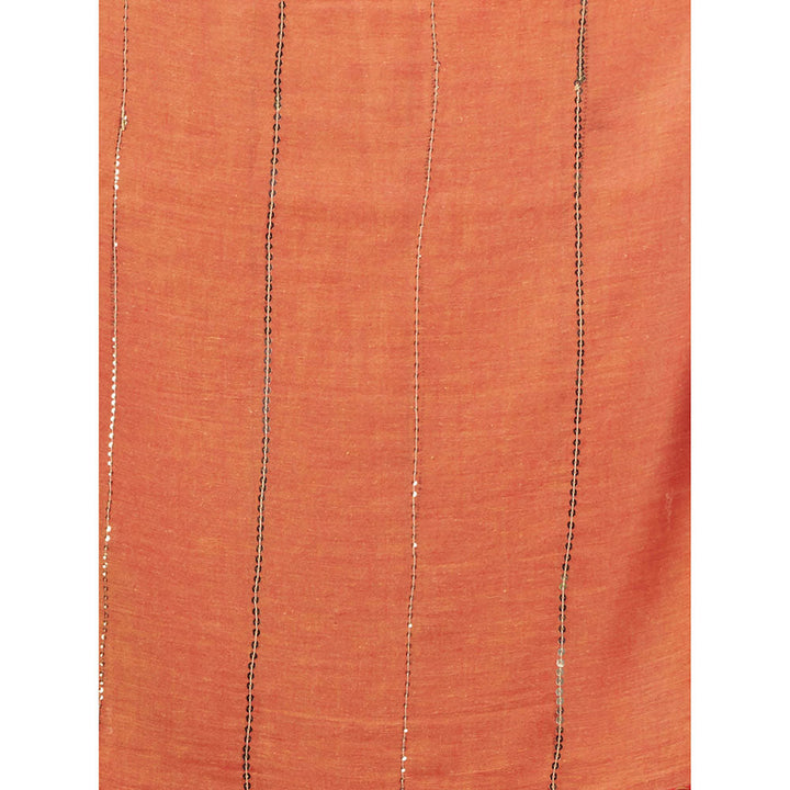 CHARUKRITI Orange Cotton Handwoven Soft Saree without Blouse & Sequinned Work