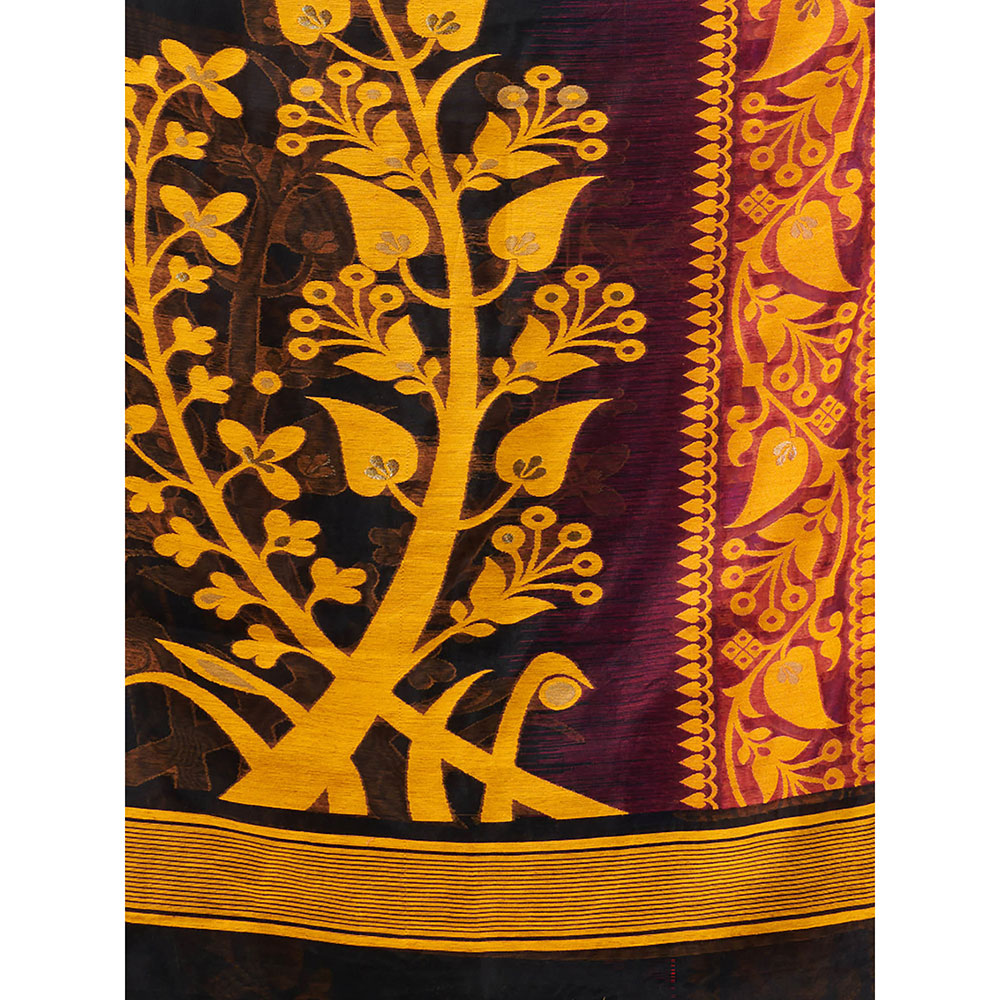 CHARUKRITI Black Silk Cotton Jamdhani Handwoven Saree without Blouse & Zari Woven Designs