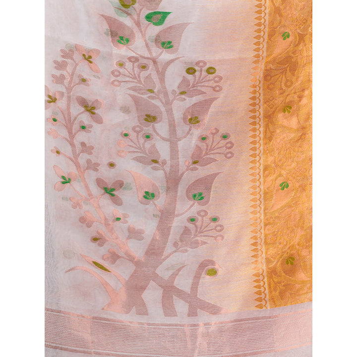 CHARUKRITI White Silk Cotton Jamdhani Handwoven Saree without Blouse & Zari Woven Designs