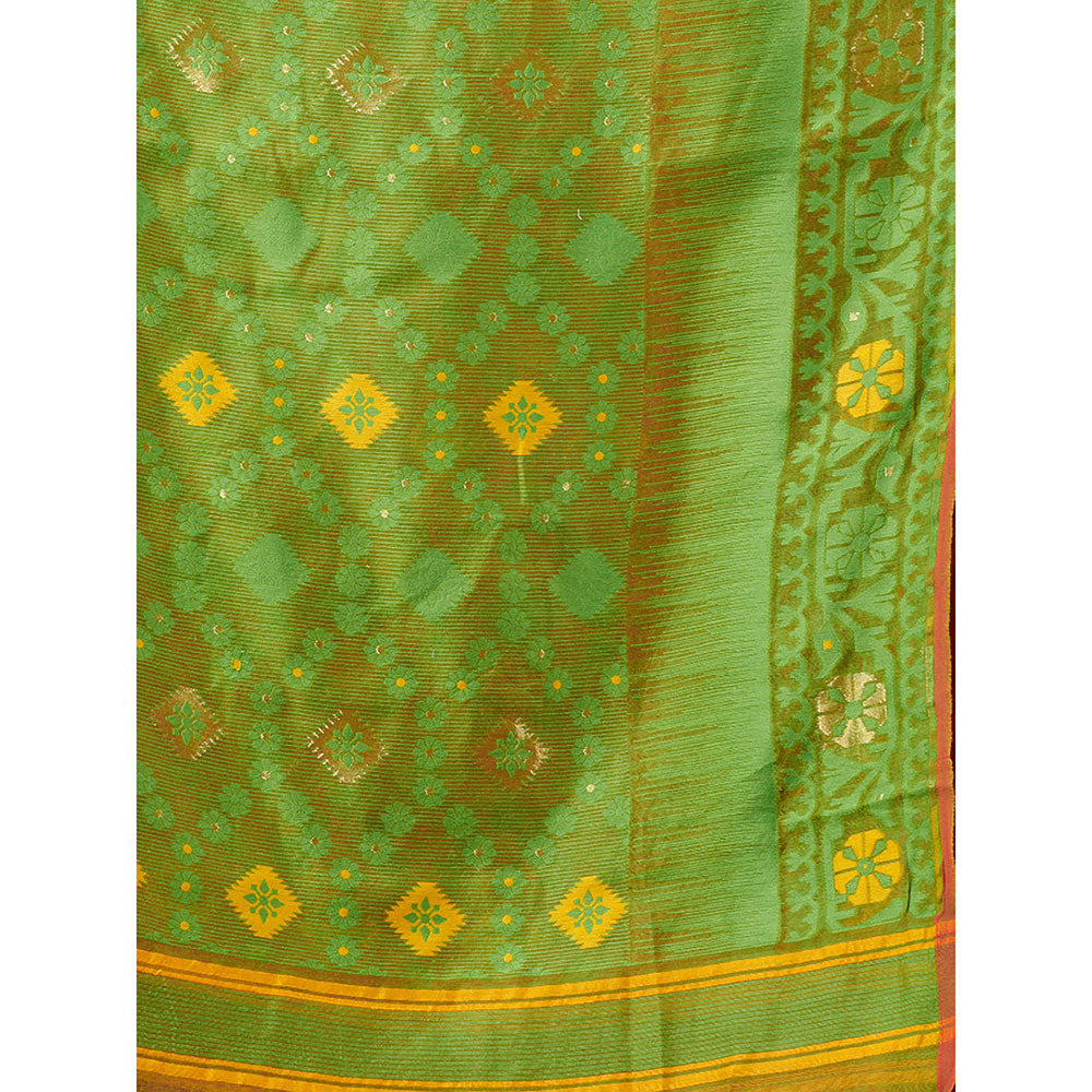 CHARUKRITI Coral Silk Cotton Jamdhani Handwoven Saree without Blouse & Texture Designs