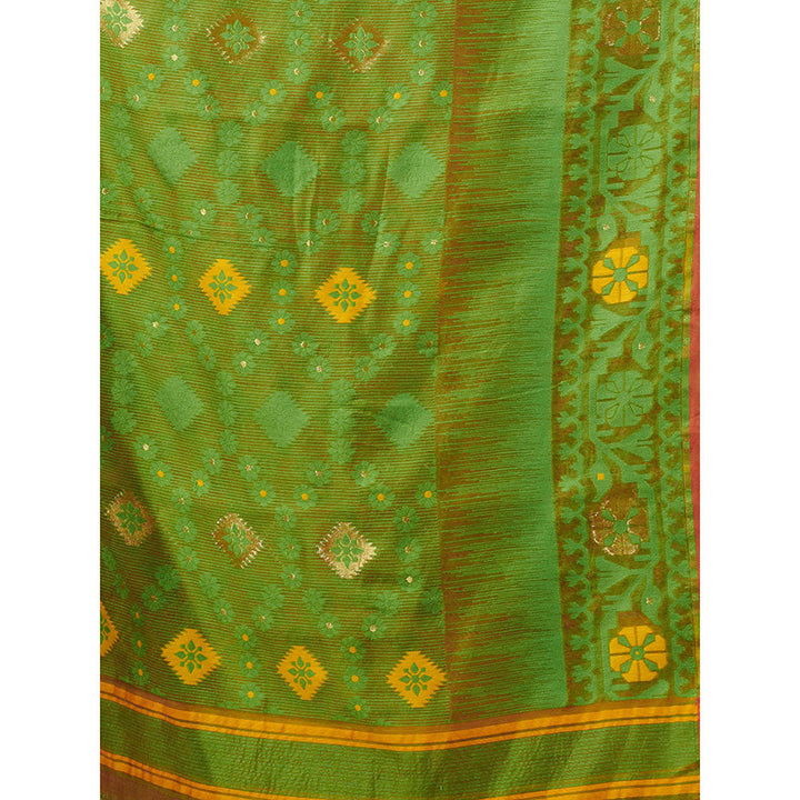 CHARUKRITI Red Silk Cotton Jamdhani Handwoven Saree without Blouse & Texture Designs