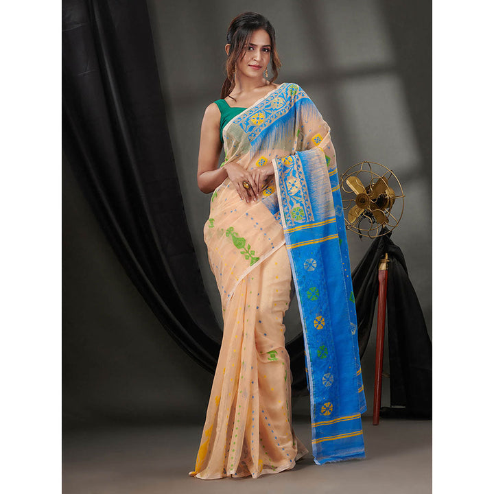 CHARUKRITI Cream Silk Cotton Jamdhani Handwoven Saree without Blouse & Texture Designs