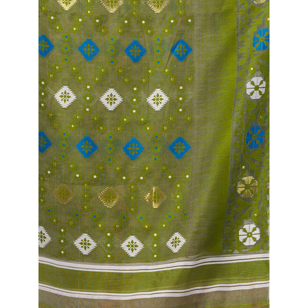 CHARUKRITI Ecru Silk Cotton Jamdhani Handwoven Saree without Blouse & Texture Designs