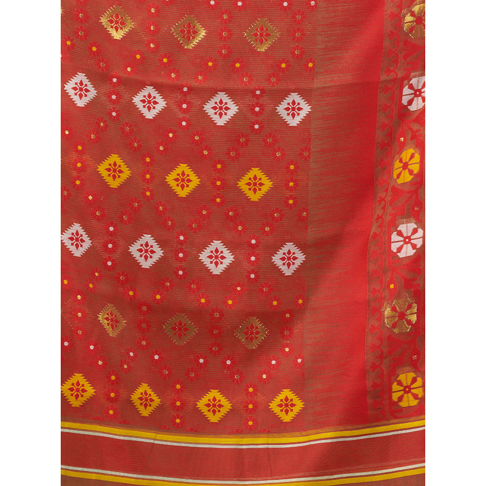 CHARUKRITI Parrot Green Silk Cotton Jamdhani Handwoven Saree without Blouse & Texture Designs