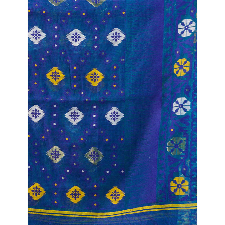 CHARUKRITI Sea Green Silk Cotton Jamdhani Handwoven Saree without Blouse & Texture Designs