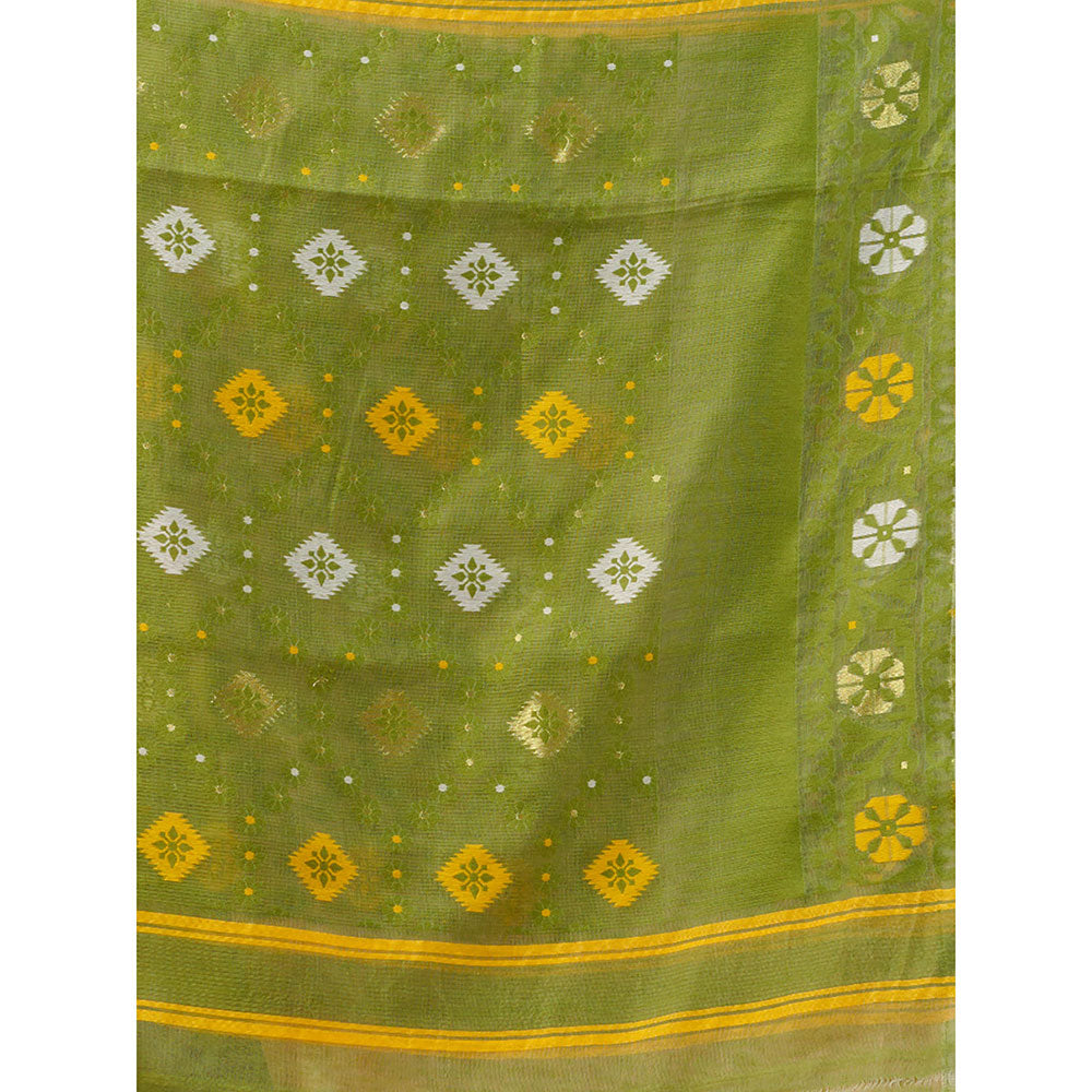 CHARUKRITI Cream Silk Cotton Jamdhani Handwoven Saree without Blouse & Texture Designs