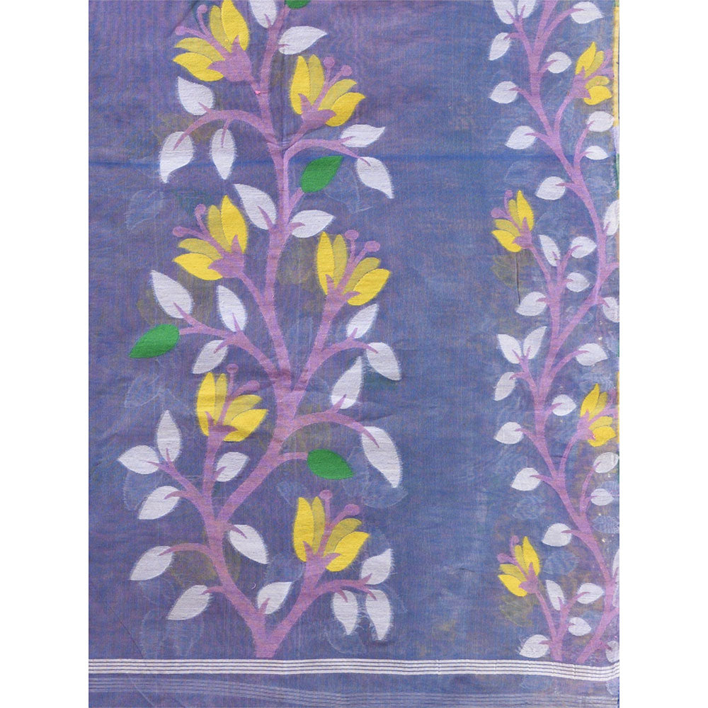 CHARUKRITI Pink Handwoven Dhakai Jamdani Saree With Foliage Designs without Blouse