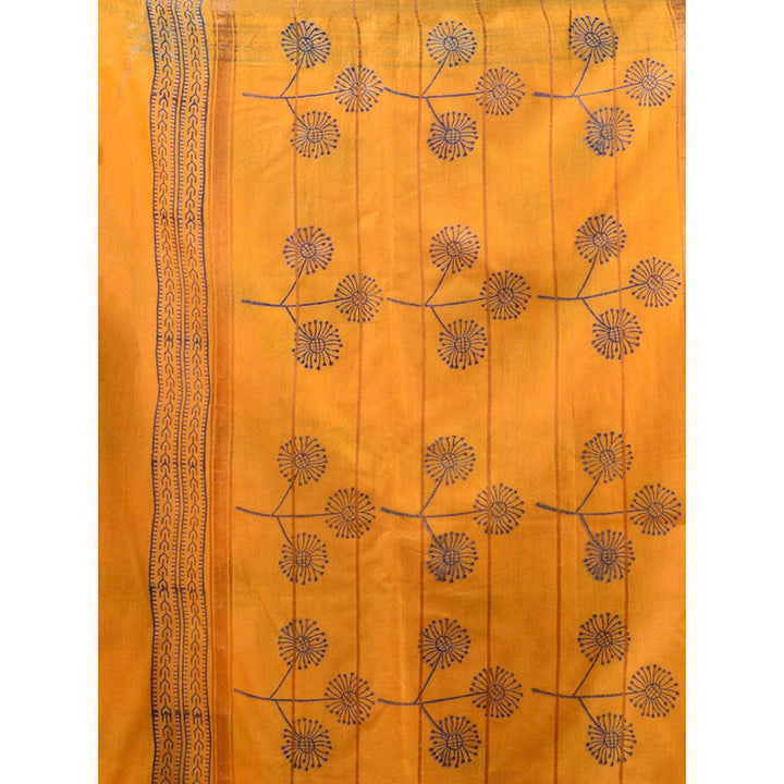 CHARUKRITI Yellow Blended Silk Handwoven Saree with Flower Designs & Unstitched Blouse