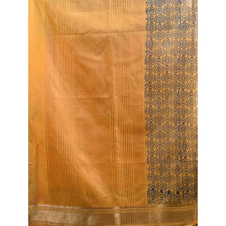 CHARUKRITI Yellow Blended Silk Handwoven Saree with Woven Zari Border & Unstitched Blouse