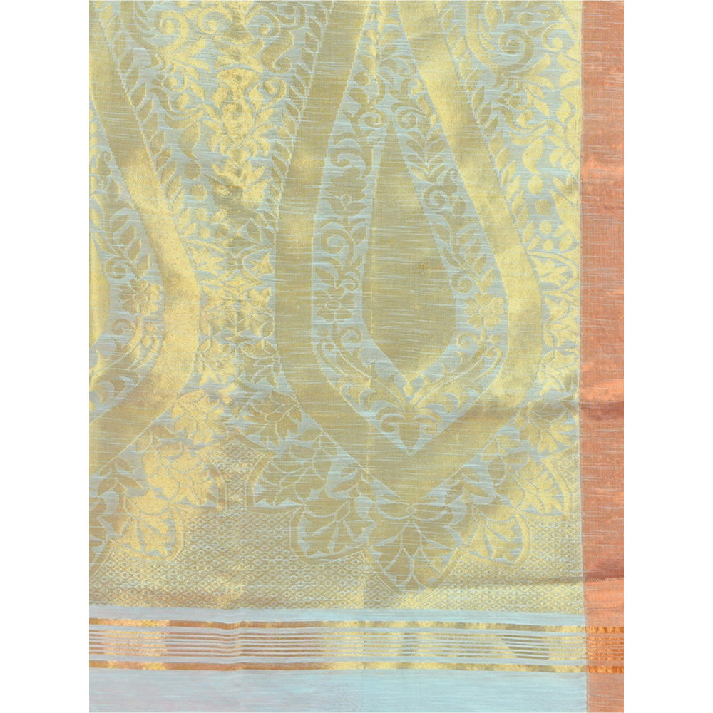 CHARUKRITI Sky Blue Cotton Blend Handwoven Paisley Motifs with Unstitched Blouse