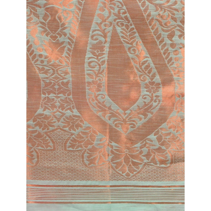 CHARUKRITI Turquoise Cotton Blend Handwoven Paisley Motifs with Unstitched Blouse